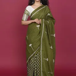 TROPWEAR Floral Linen Blend Block Print Saree-picture-5