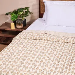 Fabindia Serene Brown & Cream Floral Printed Cotton AC Room Double Bed Quilt-image-50
