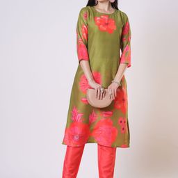 GoSriKi Floral Printed Round Neck Straight Kurta With Trouser-image-86