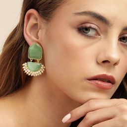 Anouk Gold-Plated Artificial Stones Studded And Beaded Geometric Drop Earrings-55