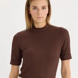 DeFacto Women Self Design Round Neck T-shirt-image-47