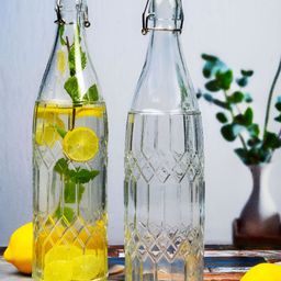 White Gold Transparent Set of 2 Glass Solid Smart Vacuum Water Bottle-image-1