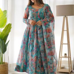 FILIB LONDON Floral Printed Anarkali Georgette Kurta With Trousers And Dupatta-37