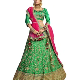 MANVAA Green & Pink Embroidered Thread Work Semi-Stitched Lehenga & Unstitched Blouse With Dupatta-39