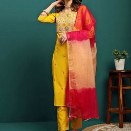 Sangria Embroidered Kurta With Trousers & Dupatta-image-47