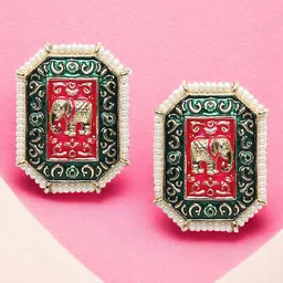 Anouk Artificial Stones Studded and Beaded Meenakari Contemporary Shaped Studs-3