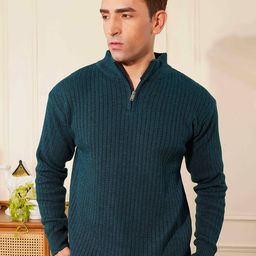 Kvetoo Wool Men Ribbed Long Sleeve High Neck Half Zipper Sweater-image-39