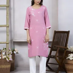 Peach Petals Women Floral Embroidered Daily Pure Cotton Straight Kurta-picture-34