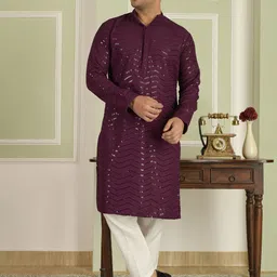 LEMONX Men Embroidered Regular Kurta with Pyjamas-picture-9