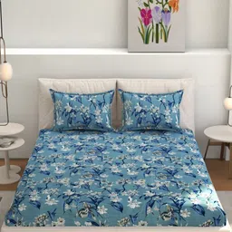 CHHILAKIYA Multicoloured Floral 210 TC Queen Bedsheet with 2 Pillow Covers-image-96