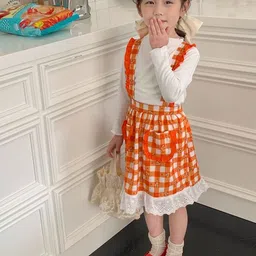 Lulu & Sky Girls Checked Print Pinafore Dress-image-25