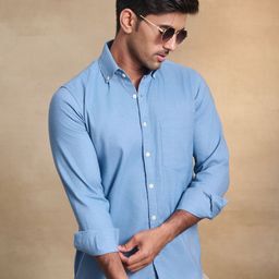 Uncluttered Closet Men Standard Fit Solid Button-Down Collar Cotton Casual Shirt-picture-20