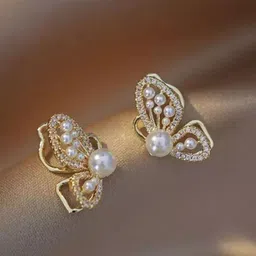Estailo fashion Gold-Plated Pearls Animal Butterfly Shaped Studs-55