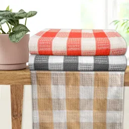 Athom Living Red & Brown 3 Pieces Checked Cotton 210 GSM Bath Towels-4