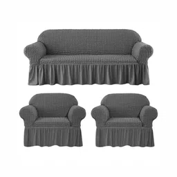 Lukzer Grey Polyester 1 Piece Sofa Cover With Arms-image-69