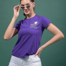 Crimsoune Club Women Typography Printed Round Neck Slim Fit Cotton T-shirt-image-23