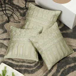 SOKNACK Olive Green & Silver-Toned Set of 3 Ethnic Motifs Square Cushion Covers-image-25