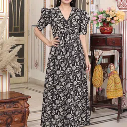 MIRAVAN Women Floral Print Maxi Dress-image-83