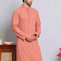 Jompers Geometric Embroidered Sequined Mandarin Collar Cotton Straight Kurta-picture-15