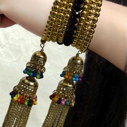 Grace Collections Women Gold-Toned & Black Beaded Kada Bracelet with Ghungroo Charms-image-91