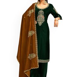 DRAVINAM Trends Paisley Zari Embroidered Velvet Unstitched Dress Material-image-90