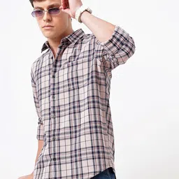 British Club Men Standard Tartan Checks Opaque Checked Casual Shirt-image-71