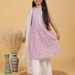 TUNIYA Girls Printed Regular Kantha Work Kurta with Palazzos & With Dupatta-picture-50
