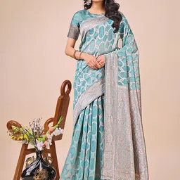 Panzora Women Woven Design Zari Linen Blend Saree-picture-33