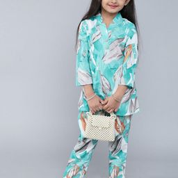NIVUDI Kids-Girls Blue Cotton Blend Kurta Sets-image-43