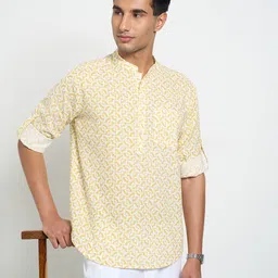 indus route by Pantaloons Men Geometric Printed Thread Work Kurta-29