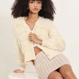 SHOWOFF Acrylic Open Front V-Neck Shrug-4