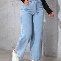 NU CLOTHS Women Jean Wide Leg High-Rise Light Fade Stretchable Jeans-image-73