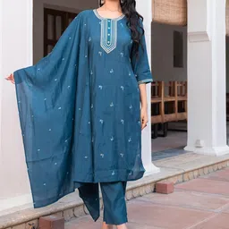 Chandbaali Women Floral Embroidered Regular Thread Work Kurta with Trousers & Dupatta-picture-4