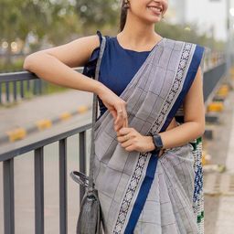 Suha Grey Pure Cotton Printed Block Print Sarees-picture-30