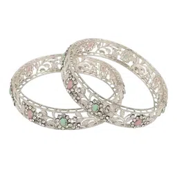The Pari Set Of 2 Rhodium-Plated Artificial Stone-Studded Bangles image 5