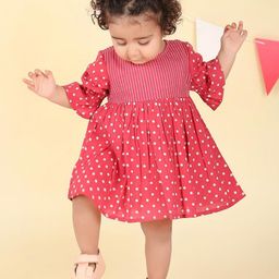 Fabindia Polka Dot Print Bell Sleeve Fit & Flare Dress-image-96