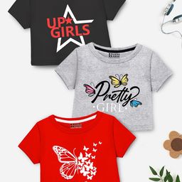 HERE&NOWGirls Pack of 3Printed Cotton Crop Top-image-83