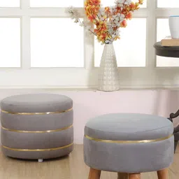 Shadowkart Set Of 2 Grey & Beige Pouffe Stool Ottomans-20
