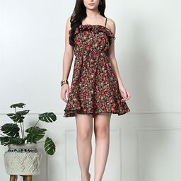 Tushita Floral Printed Shoulder Straps Fit & Flare Dress-image-15