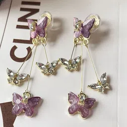 FIMBUL Gold-Plated Artificial Stones Studded Butterfly Drop Earrings-13