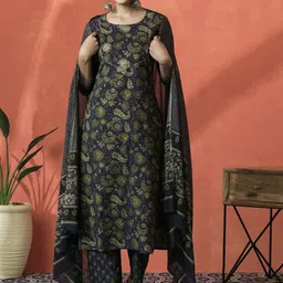 Sangria Embroidered Pure Cotton Straight Kurta With Trouser & Dupatta-picture-12