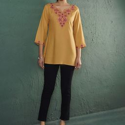 Anouk Floral Yoke Design Liva Straight Kurti-picture-17