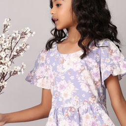 V-Mart Girls Floral Printed Flared Sleeves A-Line Dress-image-79