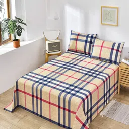 JC HOME Gold-Toned & Blue Geometric Pure Cotton 230 TC Queen Bedsheet Set 1.80 m x 2.30 m-picture-54