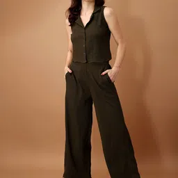 DressBerry Olive Shirt Collar Sleeveless Shirt With Trouser-picture-51