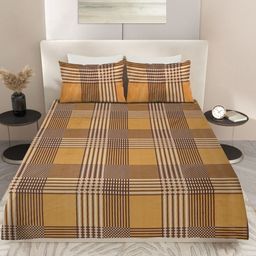 Nivasam Pindrop Mustard & Brown Printed 200 TC King Bedsheet Set 2.28m x 2.54m-image-16