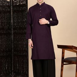 House of Pataudi Embroidered Mandarin Collar Cotton Straight Kurta-picture-48