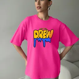 Leotude Women Typography Printed Round Neck Cotton Oversized T-shirt-image-92