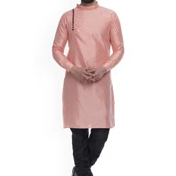 VEERA PARIDHAAN Floral Woven Design Mandarin Collar Jacquard Straight Kurta-image-59