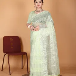 VRAGI Women Embroidered Organza Saree-image-48